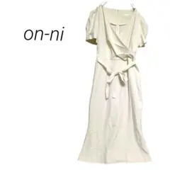 【on-ni】カシュクールロングワンピース パフスリーブ マーメイド クリーム