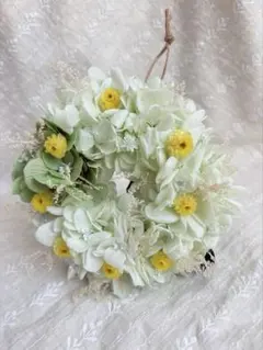 ナチュラル フラワーリース ミントグリーン イエロー 春　 壁飾り ハンドメイド