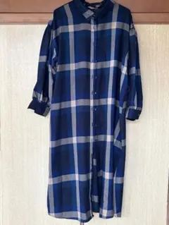 チェック柄シャツワンピース ネイビー