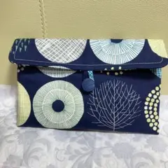 ハンドメイド　オックスキャンバス　ダークブルー　フラップポーチ　20