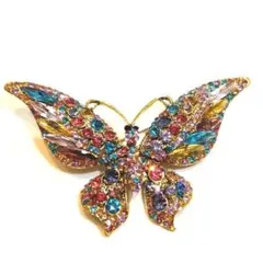 ブローチ　蝶　カラフル　エレガント　ゴージャス　ラインストーン　キラキラ　華やか
