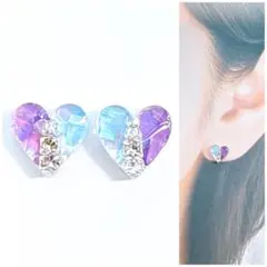 パープル×ライトブルーバイカラー8mmハートピアス/イヤリング