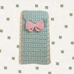 リボン ペンケース 筆箱 編み物 緑色 ウィッシュコア