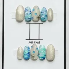 【在庫処分】現品　ネイルチップ　夏　海　水滴　マーブル　マグ　ブルー　　ホワイト