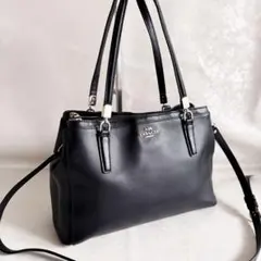 COACH コーチ 2way ショルダーバッグ オールレザー ブラック 大容量