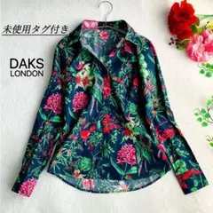 【未使用タグ付き】DAKS ダックス★花柄 長袖シャツ 比翼ボタン ロゴプリント