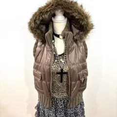 平成ギャル y2k　ファーダウンベスト　グランジ　ダウンベスト　光沢