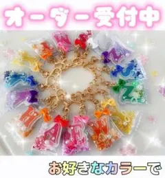 イニシャル　カラーリボン　チャーム レジン グリッター シェイカー キーホルダー