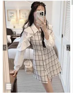 ツイードフリルスリーブミニワンピース tg654 GRL グレイル ワンピース