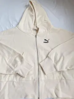 プーマ☆puma フード付 男女兼用 ジップアップパーカー M 裏起毛アイボリー