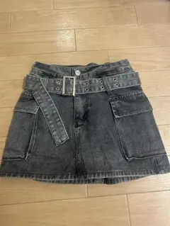ダークグレー デニムミニスカート ベルト付き