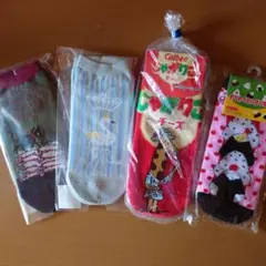 ソックス４足セット 猫 バレリーナ チーズ 水玉