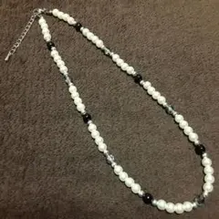 ホワイトパール シルバーメタル クリスタル ビーズネックレス 40cm−45cm