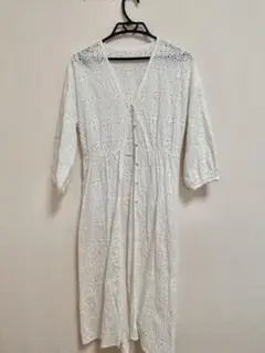 【Discoat】コットン100% 総レース Vネックロングワンピース