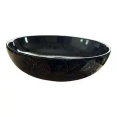 本漆塗り　会津塗　木製　漆器　菓子器　牡丹彫