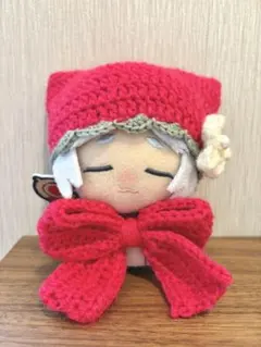 毛糸ハンドメイド ちびぐるみ用　ぬい服　ニット帽＆リボン　濃いピンク