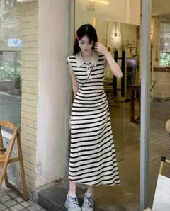 SHEIN　ボーダー ノースリーブニットワンピース