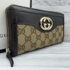 【美品】GUCCI 長財布 GG柄 インターロッキング　キャンバス　ブラウン
