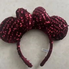 赤いスパンコール ミッキー耳カチューシャ