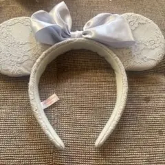 ミッキー耳カチューシャ 水色 レース