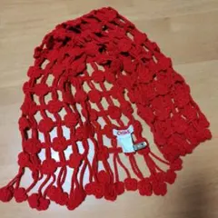 ◆赤色ウールのマフラー／手編み風