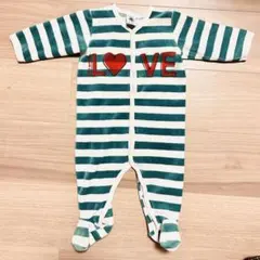 プチバトー　ベロアボーダー　ロンパース