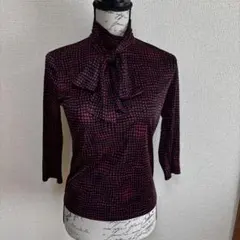 【美品】ランバンコレクション　カットソー　ボウタイ　7分袖　総柄