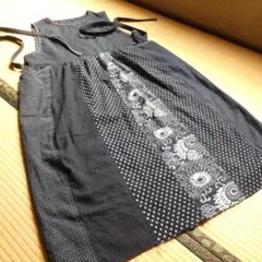古布　リメイク　ジャンパースカート　絣　ギャザー　型染　雪ん子　書生絣　型染　①
