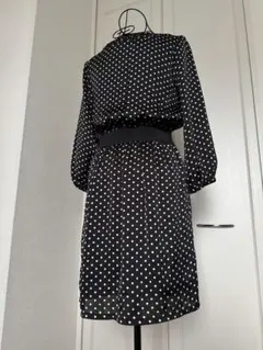 ドット　長袖ワンピース