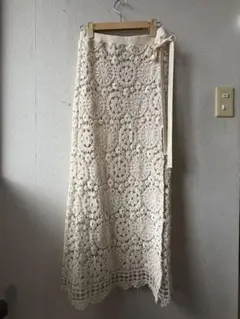 LOWRYS FARM クロシェレース ロングスカート アイボリー 花柄