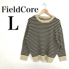 FieldCore L メンズ 黒 ベージュ ボーダーニット セーター 美品のサムネイル