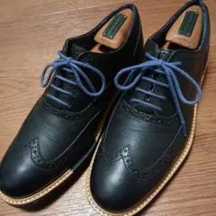 コールハーンCOLE HAANダークネイビーウィングチップシューズメダリオン中古