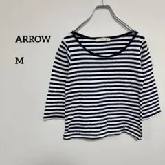 ARROW ネイビーとホワイトストライプ 七分ロンTシャツ Mサイズ　c216②