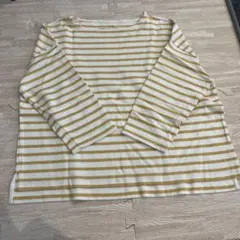 無印良品　ボーダー柄 五分袖 Tシャツ M-L イエロー