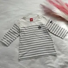 美品　白120BABY DOLL ストライプ綿100%七部袖カットソー