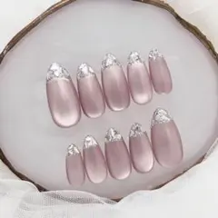 318♡ ネイルチップ ワンホン マグネット　ガラスフレンチ　お呼ばれネイル