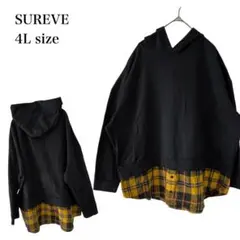 シュリーブ/パーカー/フード付き/レイヤード風/チェック切替/4L/大きいサイズ