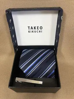 新品未使用　TAKEO KIKUCHI ネクタイ タイピン セット ネイビーのサムネイル