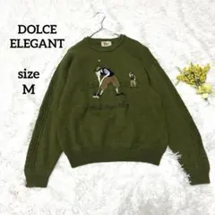 ヴィンテージ ニットセーター 刺繍 ウール100% メンズ 90s カーキ M