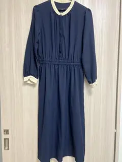 ネイビー 長袖シャツワンピース　フォーマル　綺麗目
