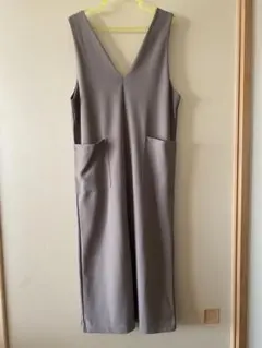 GLOBAL WORKグレー ノースリーブ Vネック ワンピース