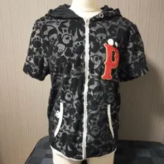 PANDIESTA 半袖ジップアップ パーカー L 肉球ポケット パンダ柄フード 