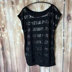 ビアンカマリア スパンコール付き黒ストライプTシャツのサムネイル