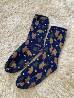 クマ柄 裏ボア ルームソックス