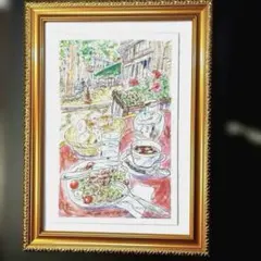 #5B01 #パリのカフェテラスで　水彩画　手描き一点物原画　B5サイズボードのサムネイル