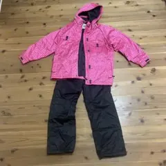 女性用スキーウェア ピンクと黒のドット柄