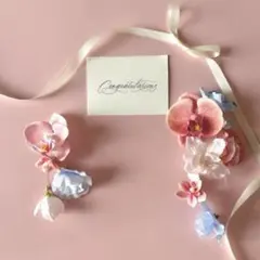 フラワーイヤーカフ　イヤリング　ピアス　胡蝶蘭　ウェディング　スイートピー　春婚