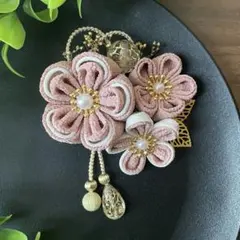 つまみ細工 髪飾り 卒業式 成人式 前撮り くすみピンク系【301】