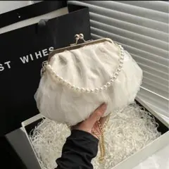 シフォン 3WAY がま口 パーティーバッグ ホワイト 結婚式 成人式 イベント