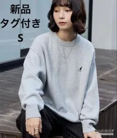 KANGOLロゴ ワンポイント刺繍スウェットライククルーネックニットプルオーバー